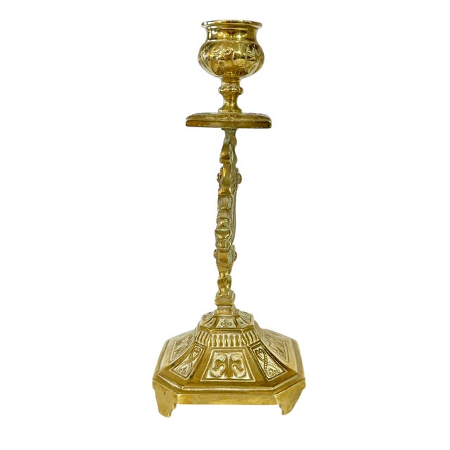 Pair Antique Late 19th Century French Brass Candlesticks With Curled Dragon For Sale - Image 6 of 17