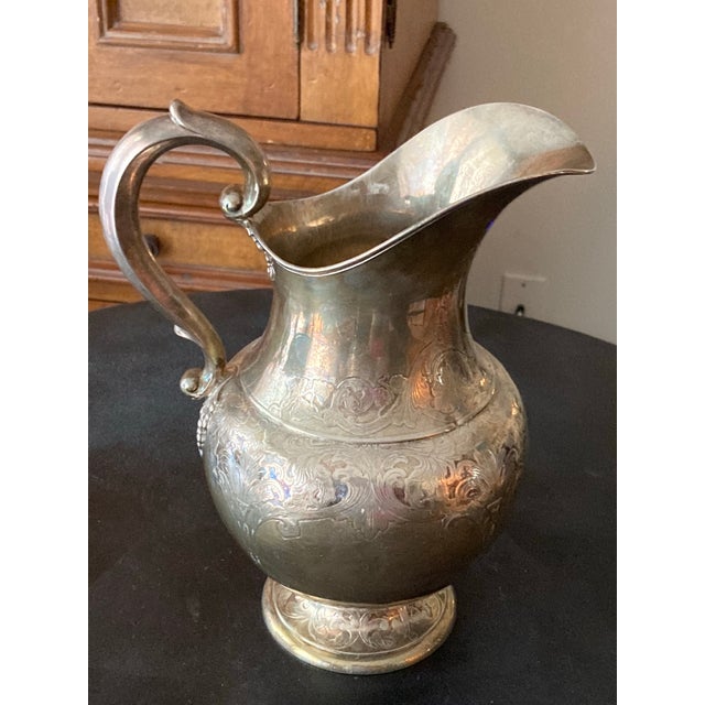 Tiffany and Co. 1900s Americana Tiffany Co Pitcher of Baluster Form Etched W/Cartouches Formed of Acanthus Strapwork &Ivy W/Scroll Handle Terminating in Acanthus For Sale - Image 4 of 6