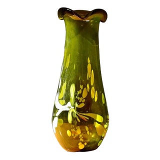 Free-Form Olive Green Art Glass Vase by Gyula Budveszel, Hungary, 1990s For Sale