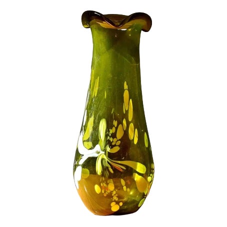 Free-Form Olive Green Art Glass Vase by Gyula Budveszel, Hungary, 1990s For Sale