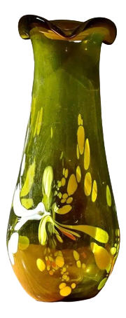 Free-Form Olive Green Art Glass Vase by Gyula Budveszel, Hungary, 1990s