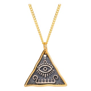 Spiritual Evil Eye Protection Sterling Silver & Gold Necklace For Sale