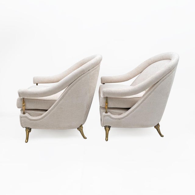 1950s Mid-Century French Art Deco Style Armchairs with Brass Details, 1950s, Set of 2 For Sale - Image 5 of 11