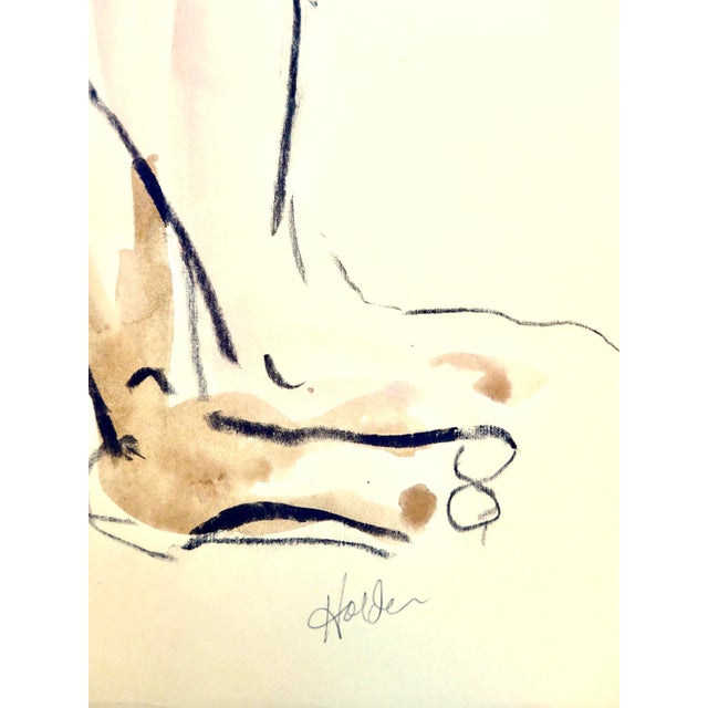 Portrait of a young French model. Artist Martha Holden painted this ink and charcoal on paper painting in France. Signed...