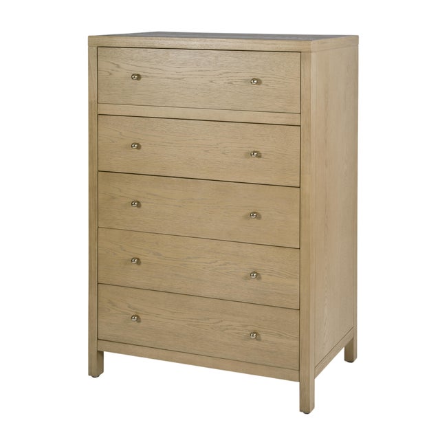 Nora 36 in. W Rectangular Wood 5 Drawer Tall Dresser, Light Oak For Sale - Image 9 of 9