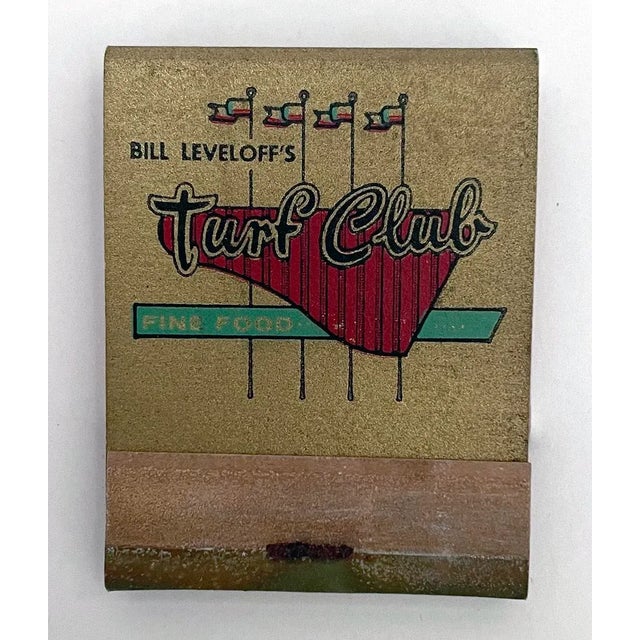 Vintage matchbook from the Turf Club in Rivera California. 3 dimensional matchbook is mounted inside a black shadowbox...