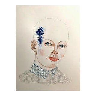 Anne Siems, Forest Lover II, Portrait Painting with Tattoo Drawing, Paper, 2020 For Sale