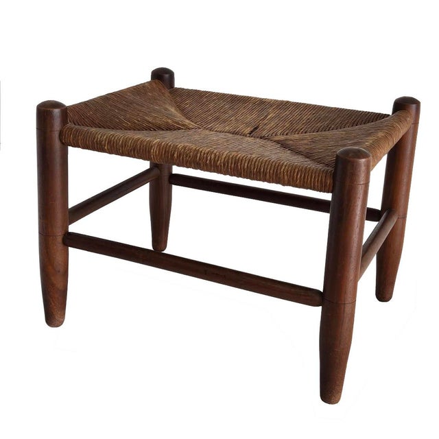 Chestnut 1960s Large Woven Rush Stool With Walnut Wood Frame For Sale - Image 8 of 13