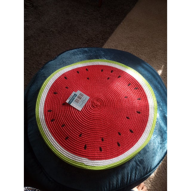 2000 - 2009 Gorgeous Synthetic Rattan Round Watermelon Placemats For Sale - Image 5 of 5