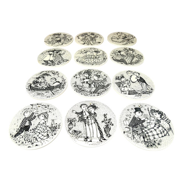 Ceramic Calendar Plaques by B. Wiinblad for Nymolle, Norway, 1970s, Set of 12 For Sale