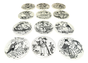 Ceramic Calendar Plaques by B. Wiinblad for Nymolle, Norway, 1970s, Set of 12