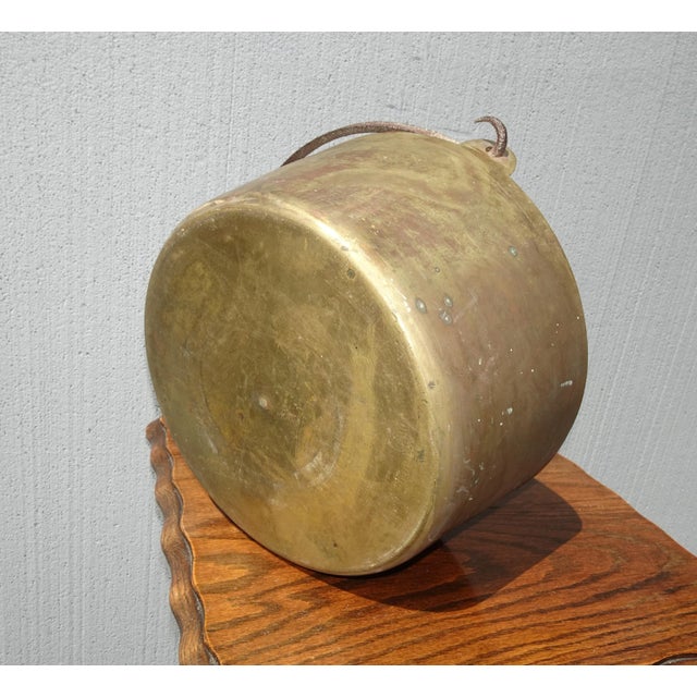 Metal Large Vintage Brass Pot W Handle For Sale - Image 7 of 12