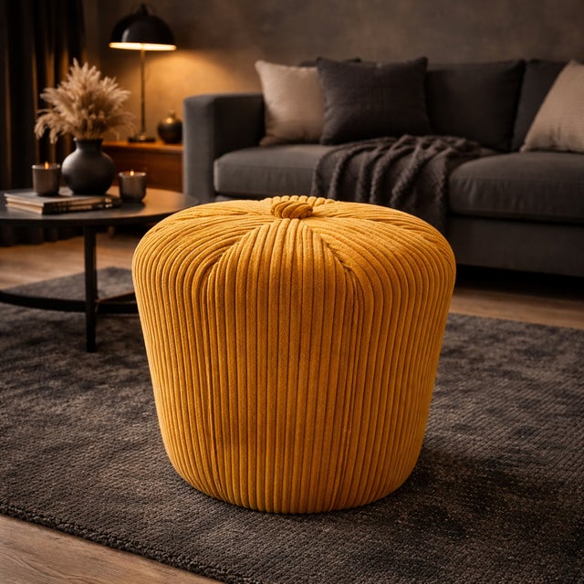 Textile Vintage Mustard Corduroy Pouf, 1970s For Sale - Image 7 of 8
