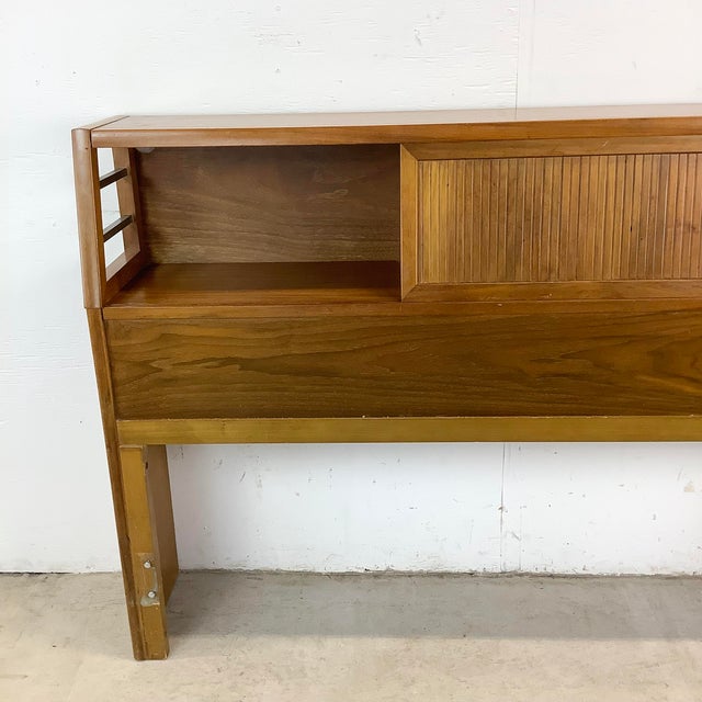 Mid-Century Modern Mid-Century Full-Size Walnut Storage Headboard With Sliding Front For Sale - Image 3 of 12