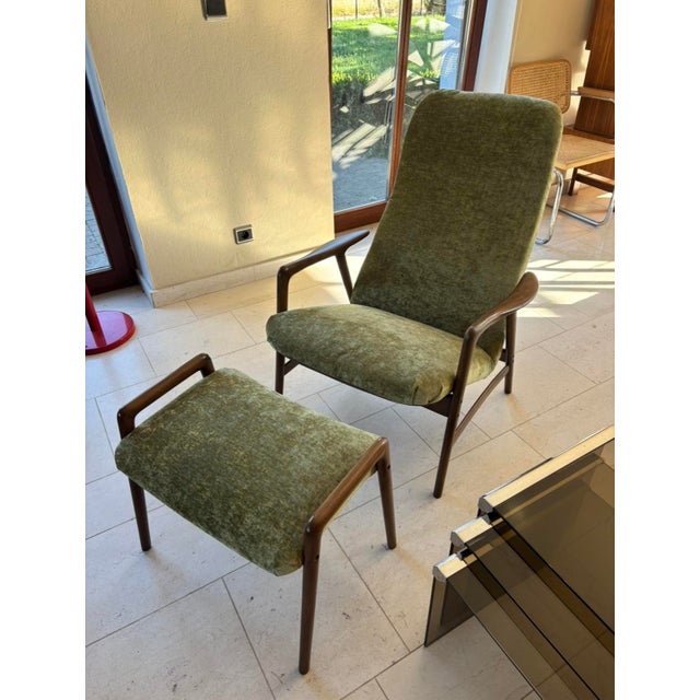 Olive Set of Scandinavian Lounge Chair and Ottoman by Alf Svensson, 1960s For Sale - Image 8 of 12