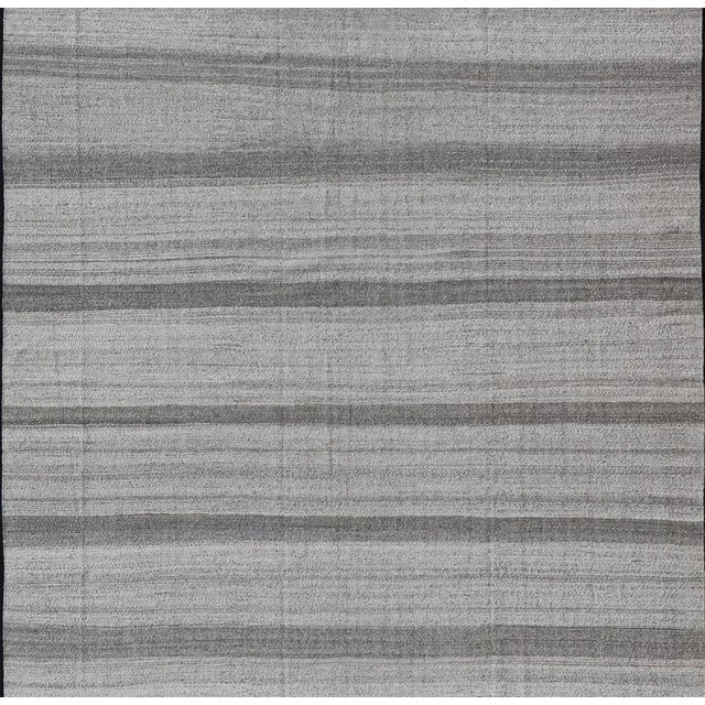 2020s Modern Kilim Rug With Stripes in Neutral Tones Shades of Gray For Sale - Image 4 of 12