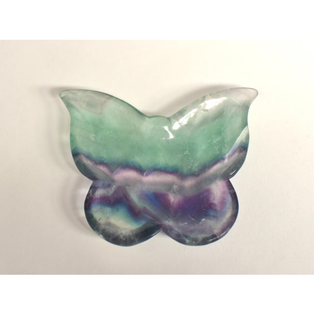 Gemstone Pair Natural Fluorite Butterfly Dishes Gemstone Rock Crystal For Sale - Image 7 of 15
