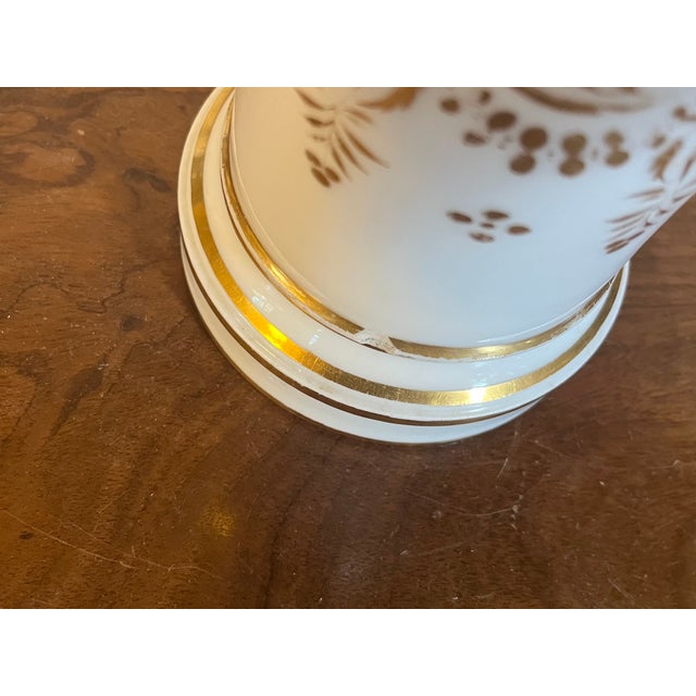 Antique Early 19th Century French Empire White & Gold Porcelain Flower Pot Cachepot Vase and Stand Circa 1820 For Sale - Image 11 of 11