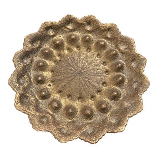Vintage Indo-Persian Brass Wall Plate 9.75” – Repoussé Hand-Chased Floral Design For Sale