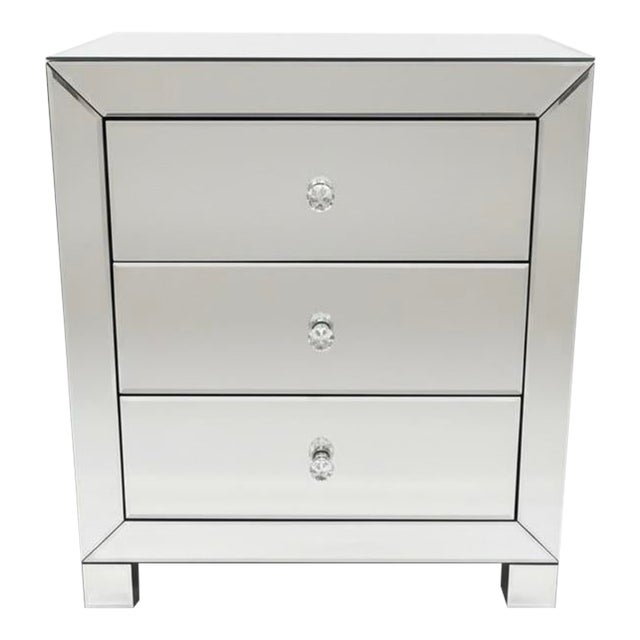 1980s Glamorous Hollywood Regency Mirrored 3-Drawer Nightstand For Sale