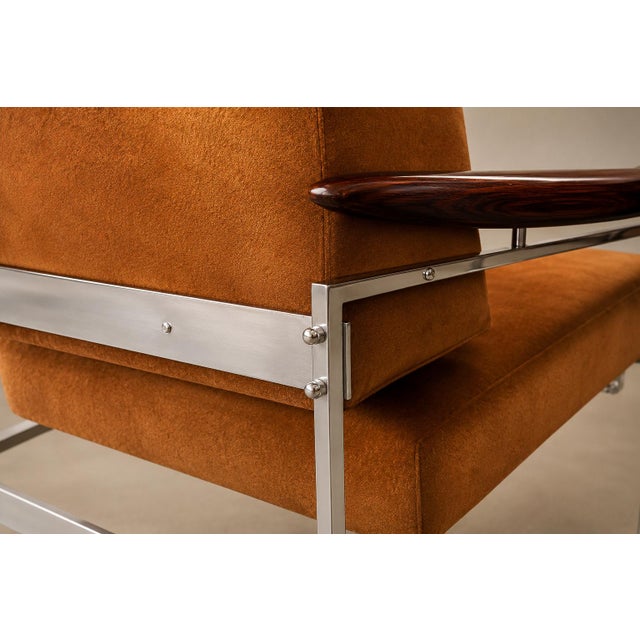 Pair of "Beto" Armchairs by Sergio Rodrigues in Brazilian Rosewood, Chrome & Burnished Cognac Mohair, Brazil, 1958  Lot 886 For Sale - Image 9 of 18
