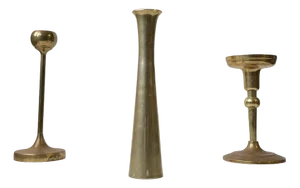 Danish Modern Brass Candlesticks, 1970s, Set of 3