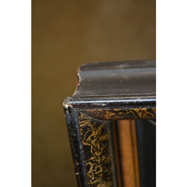 1940s Vintage Gold / Black Mother of Pearl / Faux Marbleized Deep Picture Frame Cherub Arrow For Sale - Image 5 of 13