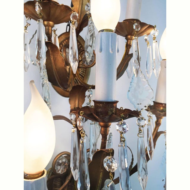 Nine-Light Gilded Iron and Crystal Wall Lamp, 1960s For Sale - Image 3 of 7