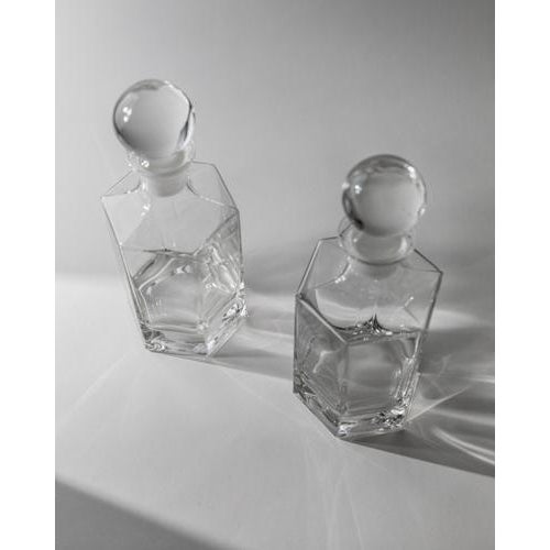 Vintage Hexagonal Glass Decanters with Sphere Stoppers, 1970s, Set of 2 For Sale - Image 4 of 11