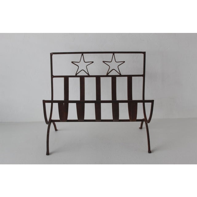 Metal Rustic Western Style Wrought Iron Fireplace Log Holder Open Stars Cutouts Detail Vintage For Sale - Image 7 of 13