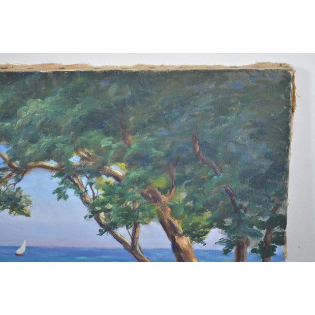 French School Early 20th Century G. Perrin "The Seaside" Oil Painting on Canvas, Signed For Sale - Image 4 of 11