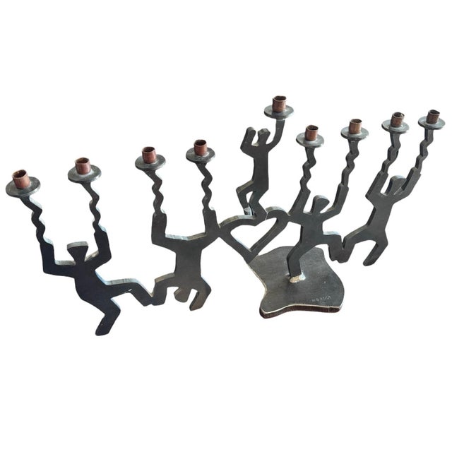 1990s Modernist Cut Steel Art Menorah Dancing Figures For Sale - Image 12 of 12