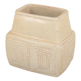 Ceramic Vase in Light Glaze with Geometric Relief Pattern from L. Hjorth, Bornholm For Sale