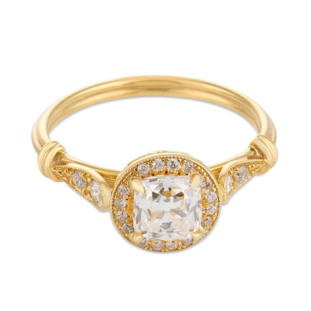 Contemporary Vintage Gia Diamond 18k Yellow Gold Engagement Ring, Size 6 For Sale - Image 3 of 5