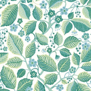 Sample - Boråstapeter Elm Tree Wallcovering In Blue And Green For Sale