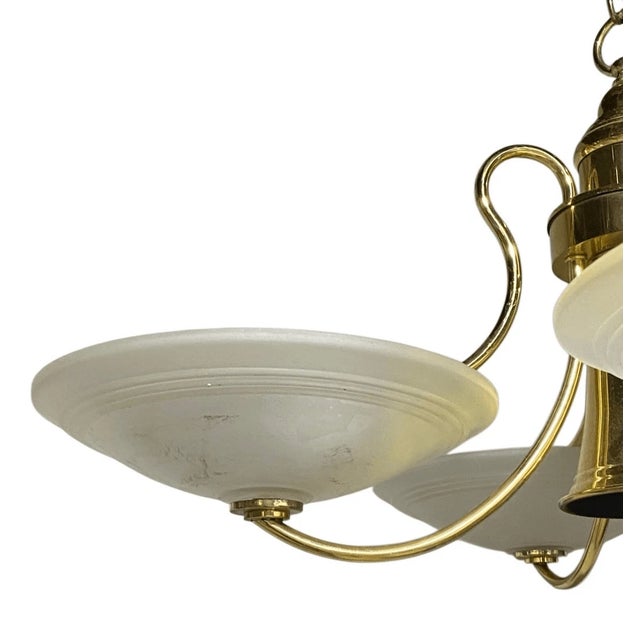 Vintage Danish Modern Brass and Frosted Glass Chandelier Light For Sale - Image 4 of 9