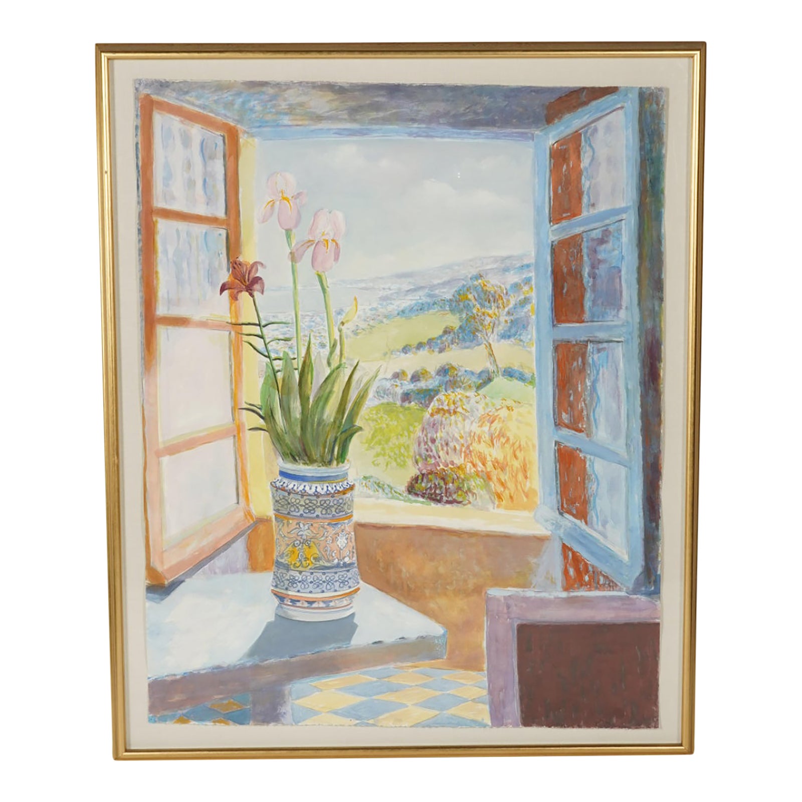 Large Open Window Watercolor on Paper 20th Century Los Angeles American ...