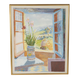 Large Open Window Watercolor on Paper 20th Century Los Angeles American School; Signed