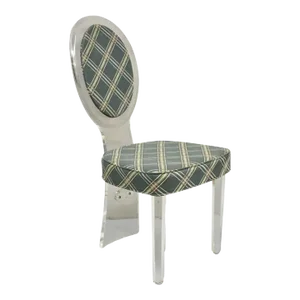 1970s Hill Mfg Mid Century Modern Lucite Oval Cameo Back Upholstered Vanity Side Chair