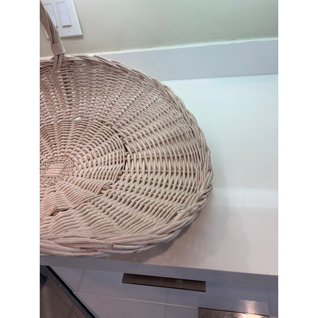 Large Vintage Whitewashed Wicker Gathering Basket With Tall Handle For Sale - Image 9 of 11