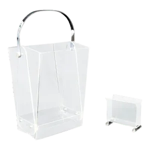 Mid-Century Modern Bent Lucite & Chrome Paper Basket & Letter Holder - a Pair