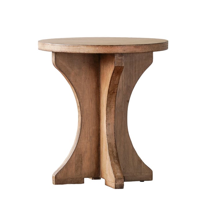 Farmhouse Matthew Izzo Home Brutus Round Upcycled Pine Wood Side Table For Sale - Image 3 of 6
