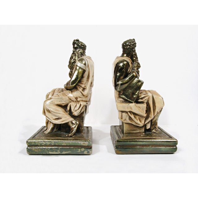 1930s Vintage Marion Bronze Moses Bookends After Michelangelo For Sale - Image 5 of 11