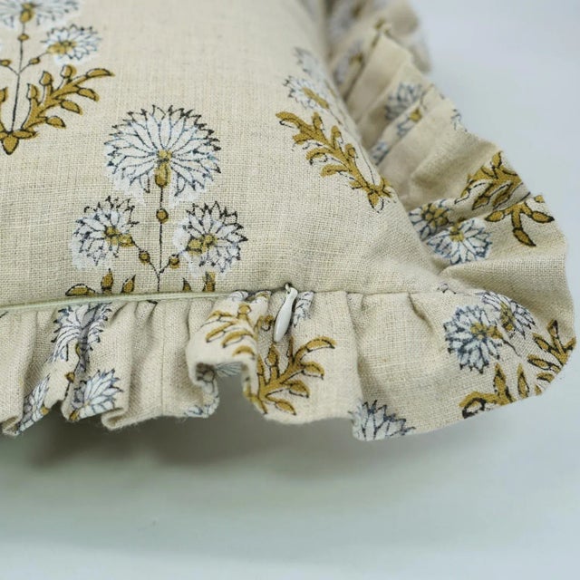 Fabdivine Indian Block Print Frill Cushion Cover 14x36 Inch Pure Linen- Rishi For Sale - Image 4 of 5