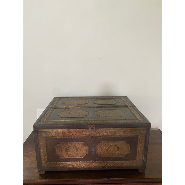 Antique Anglo Indian Brass Engraved Chest For Sale - Image 13 of 13