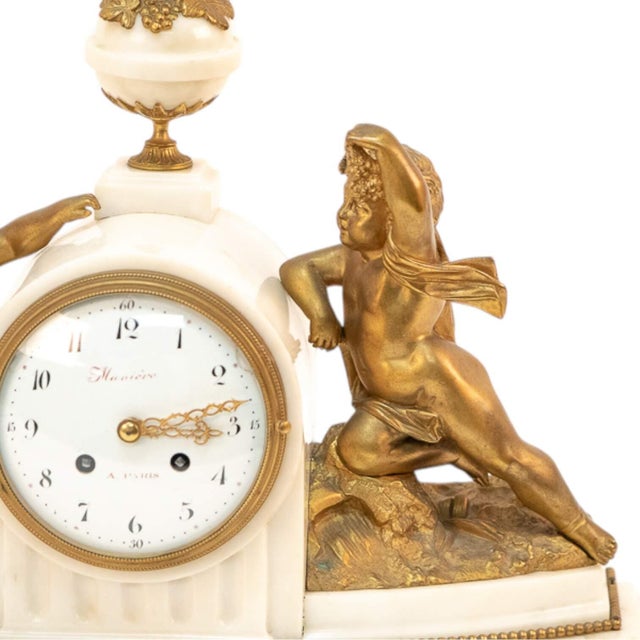 Bronze Antique Gilded Bronze and Marble Mantel Clock For Sale - Image 8 of 11
