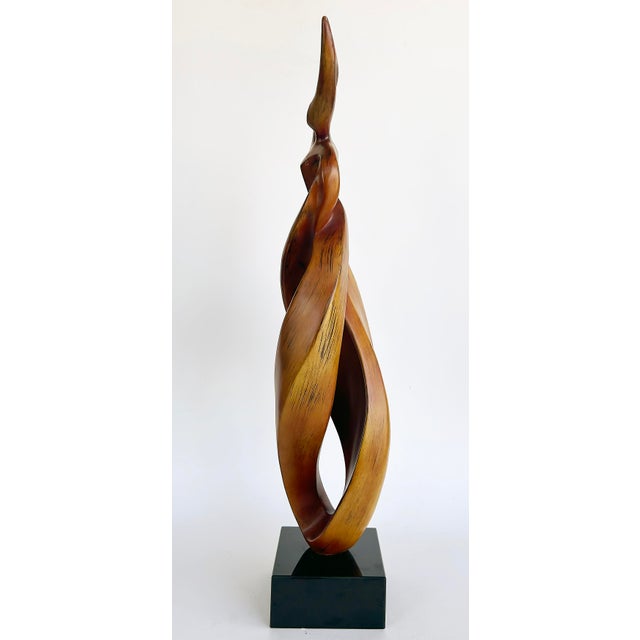 Contemporary 1980s Organic Modern Carved "Spiral" Abstract Wood Sculpture on Acrylic Cube Base For Sale - Image 3 of 11