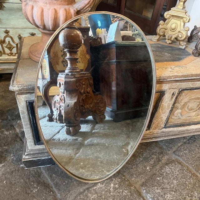 Mid-Century Modern 1960s Giò Ponti Style Mid-Century Modern Brass Italian Oval Wall Mirror For Sale - Image 3 of 13