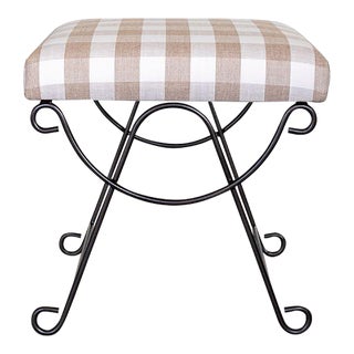 Panoplie Iron Loop Stool, Tan Gingham For Sale