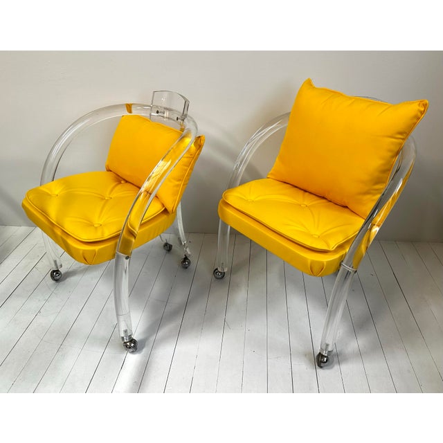 1970s Vintage 1970s Postmodern Charles Hollis Jones Style Lucite Set of Rolling Chairs For Sale - Image 5 of 12